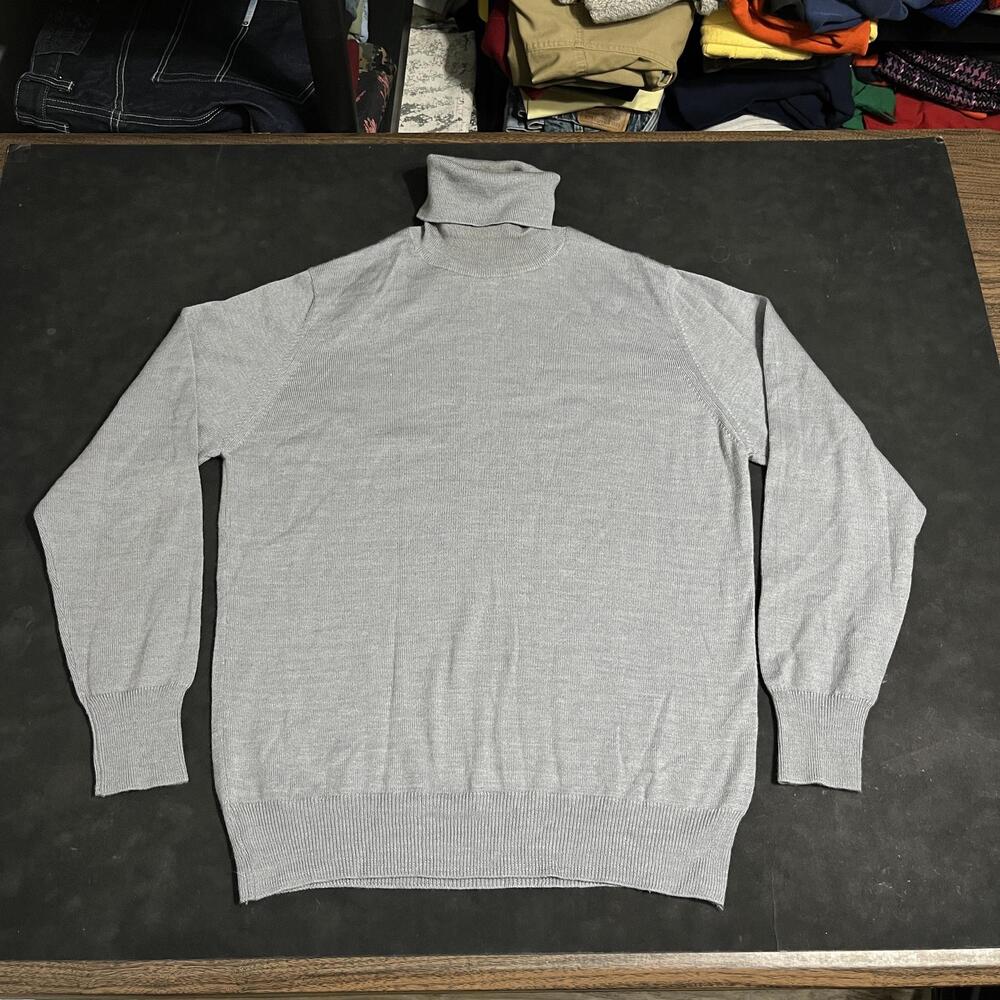 Lord & Taylor Wool Sweater Mens Medium Gray Turtleneck Knit Made In Italy